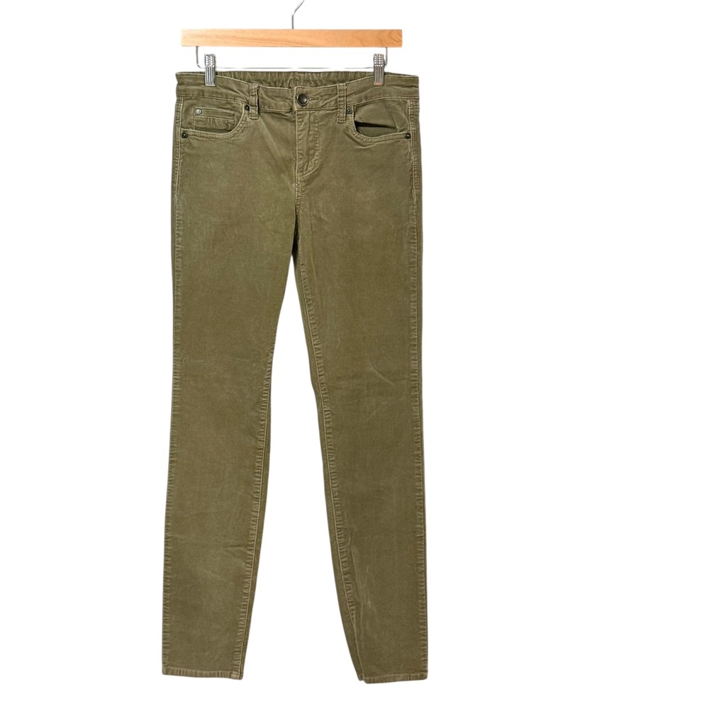 Kut from the Kloth Diana Skinny Corduroy Pants Olive Green Size 10 Mid Rise
